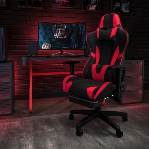 Conn's Red Gaming Desk and Red/Black Footrest Reclining Gaming Chair Set